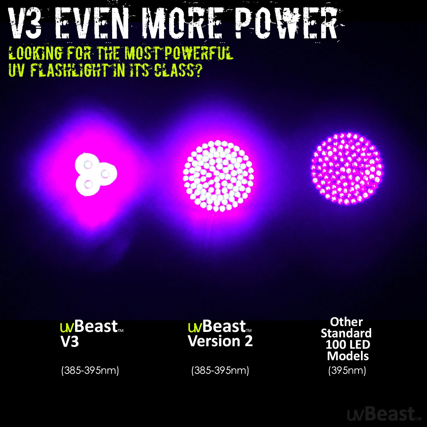 uvBeast Black Light UV Flashlight V3 385-390nm Rechargeable 18650 Battery POWER PACK EDITION - Image 6