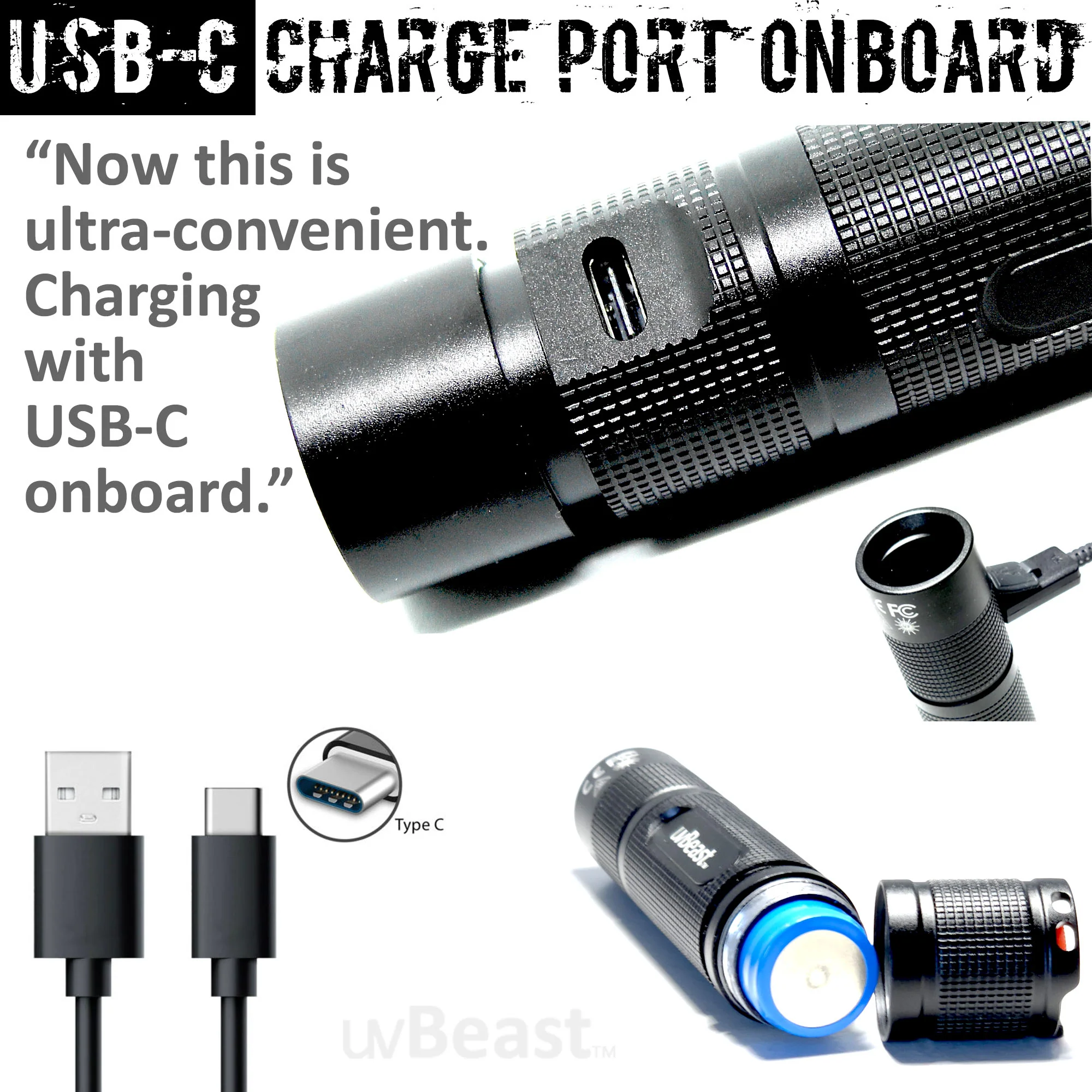 uvBeast Black Light UV Flashlight V3 365nm MINI - FILTERED Ultraviolet - USB-C Charge Port - Professional Grade - Image 3